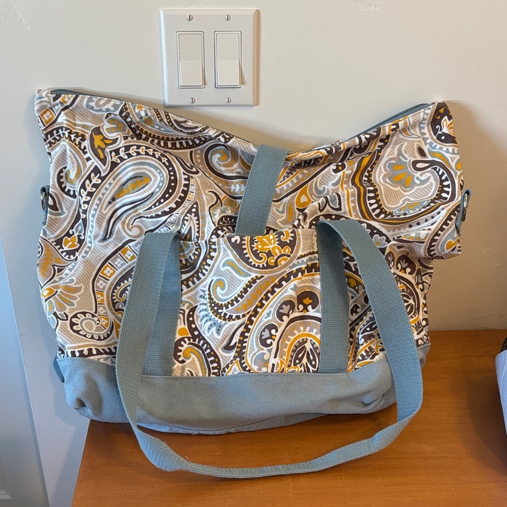 Thirty-One Paisley Tote Bag | Blue & Yellow, Cotton, Washable, EUC